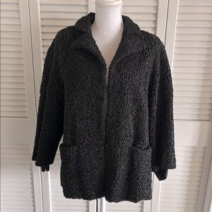 Vintage 1950s Black Persian Curly Lamb Fur Coat Hollywood Glam Jacket Size S / M